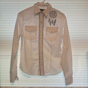 El General Women's Cowgirl Shirt Camisa Vaquera Mujer Long Sleeve Color White